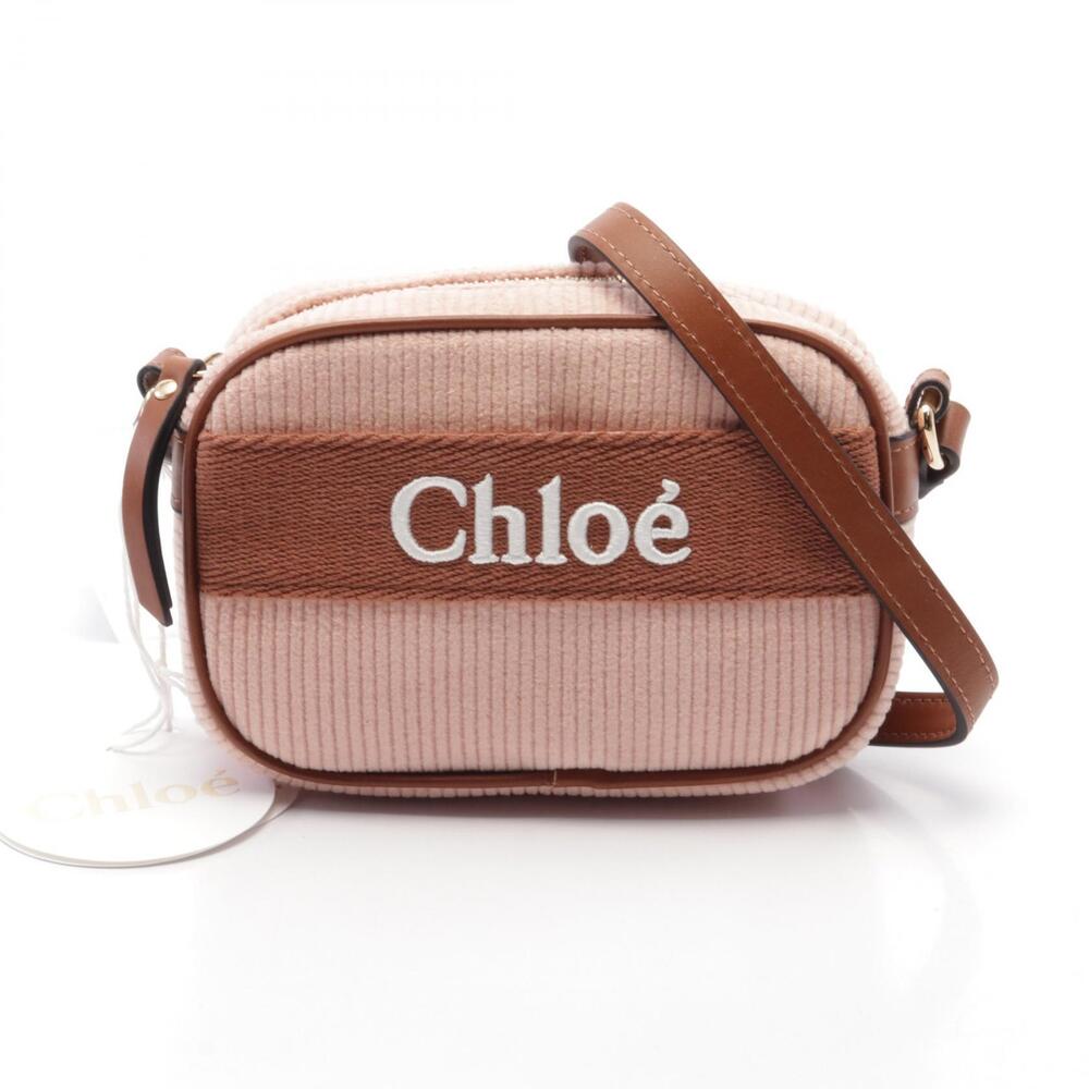 Chloe Shoulder Bag Leather Canvas Corduroy Pink Brown